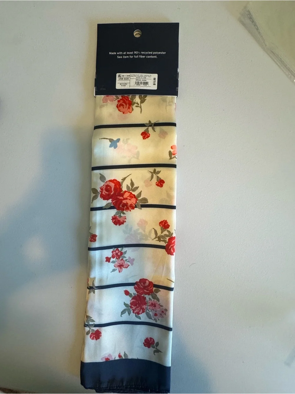 PARKE Cream Floral & Navy Stripe Scarf